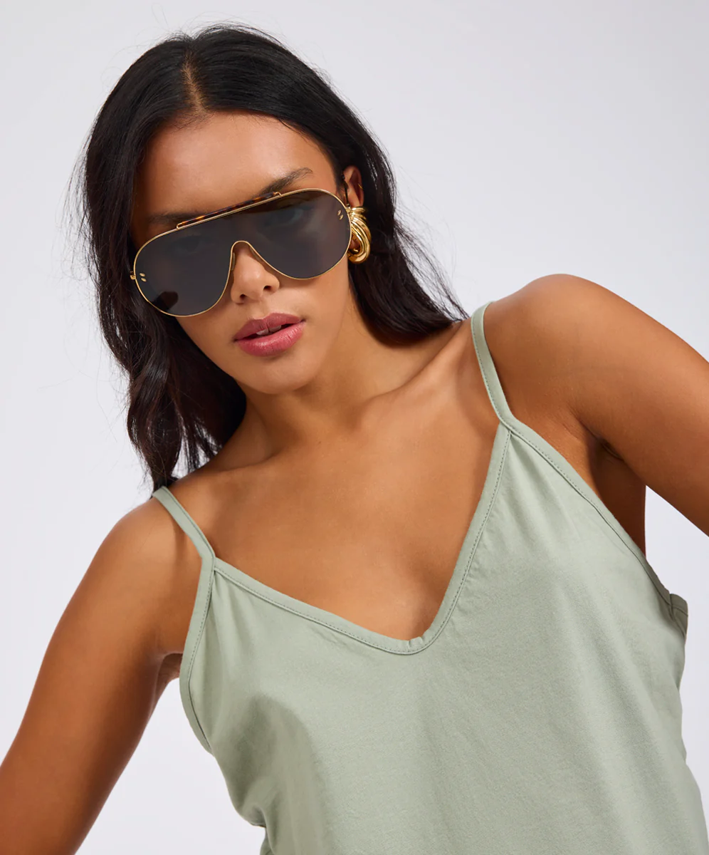 Deep V Front Cotton Singlet - Khaki - Image 8