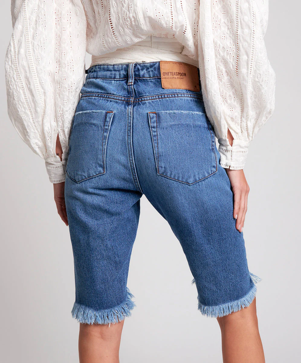 Long Truckers Mid Waist Relaxed Denim Jorts - Delaware - Image 3
