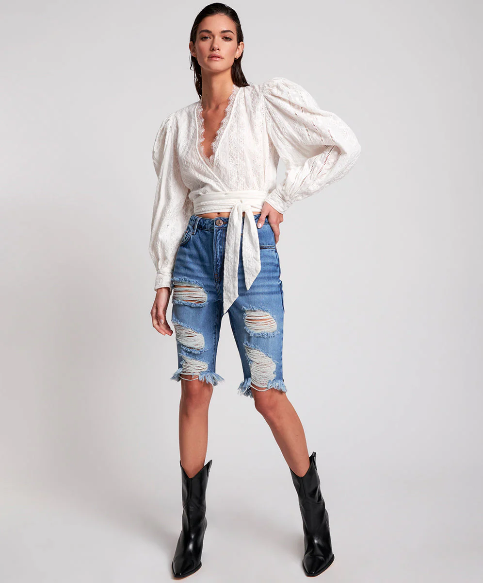 Long Truckers Mid Waist Relaxed Denim Jorts - Delaware - Image 4