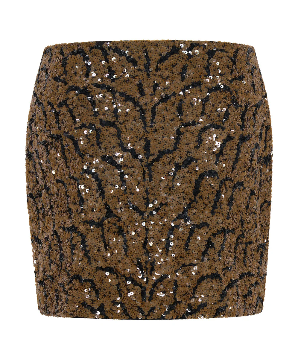 Delusion Hand Beaded Mini Skirt - Black Brown - Image 6