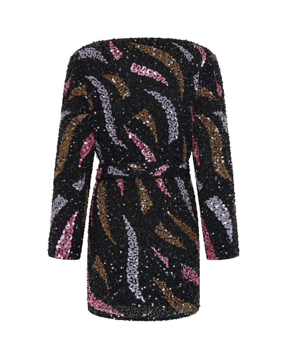 Delusion Hand Beaded Wrap Mini Dress - Black - Image 7