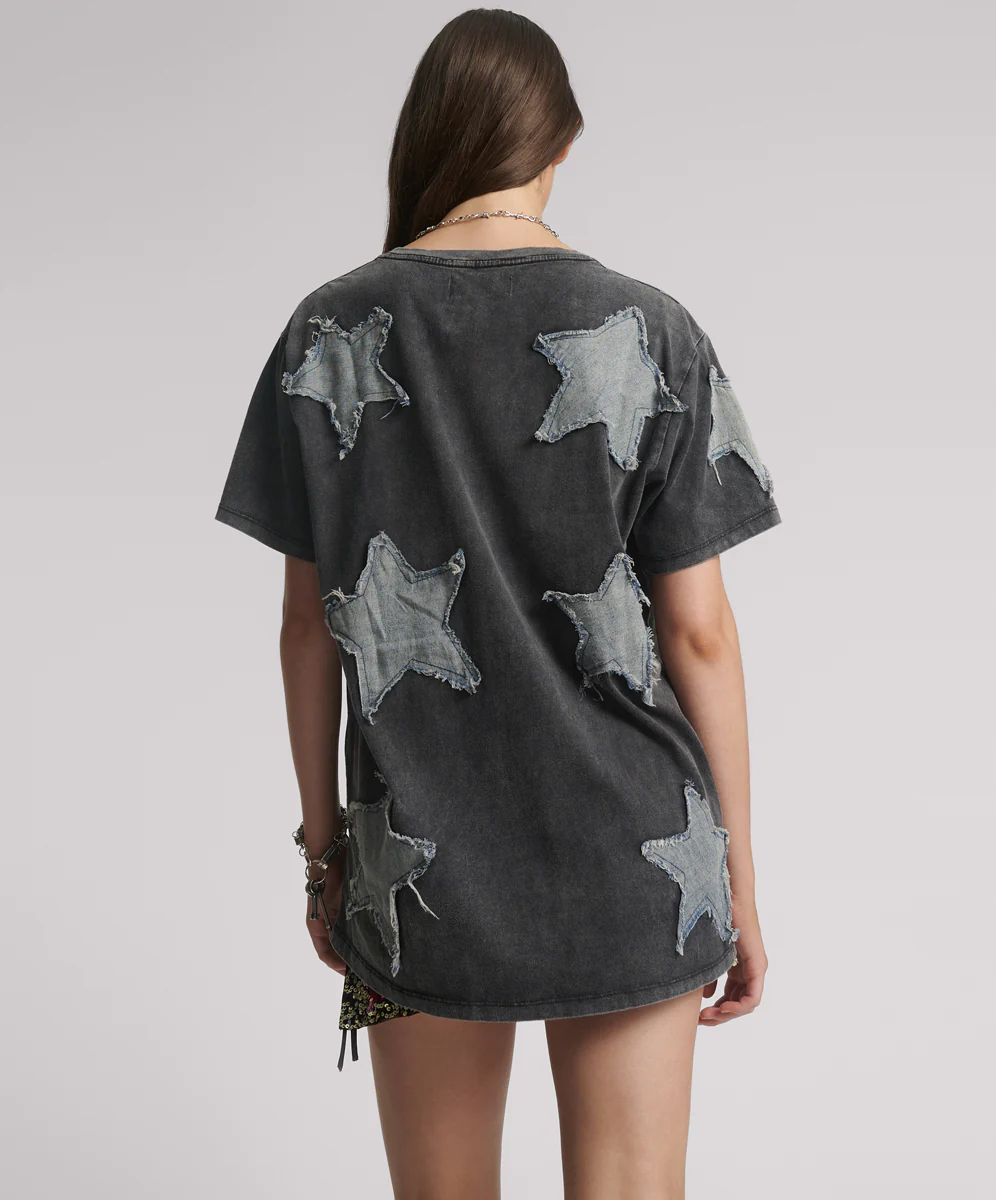 Denim Star Hand Embellished Boyfriend Tee - Charcoal - Image 3