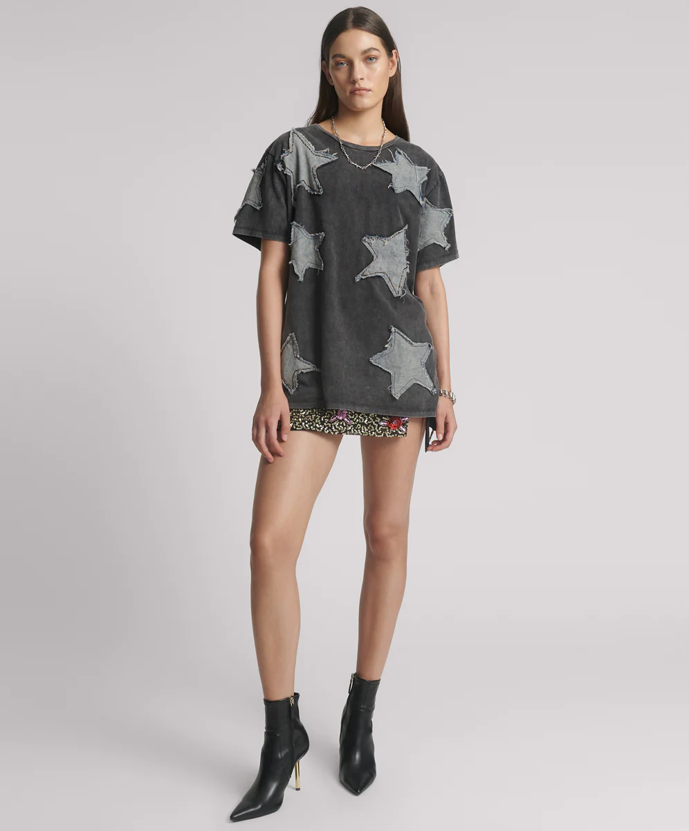 Denim Star Hand Embellished Boyfriend Tee - Charcoal - Image 5