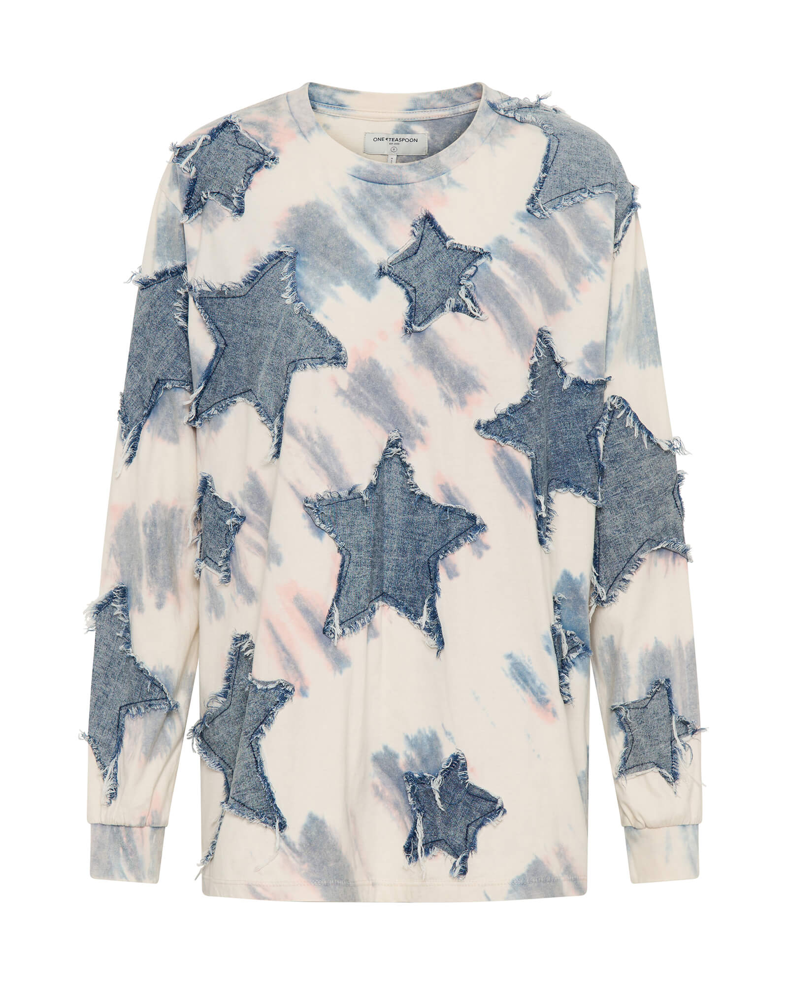 Denim Star Tie Dye Boyfriend Longsleeve Tee - Cream - Image 6