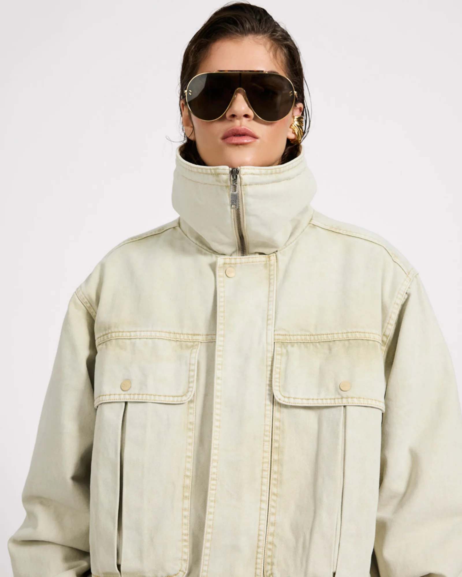 Denim Utility Puffer Jacket - Antique Stone - Image 7