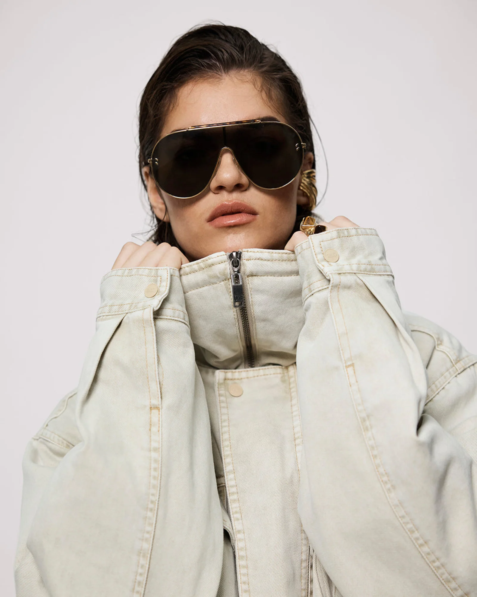 Denim Utility Puffer Jacket - Antique Stone - Image 9