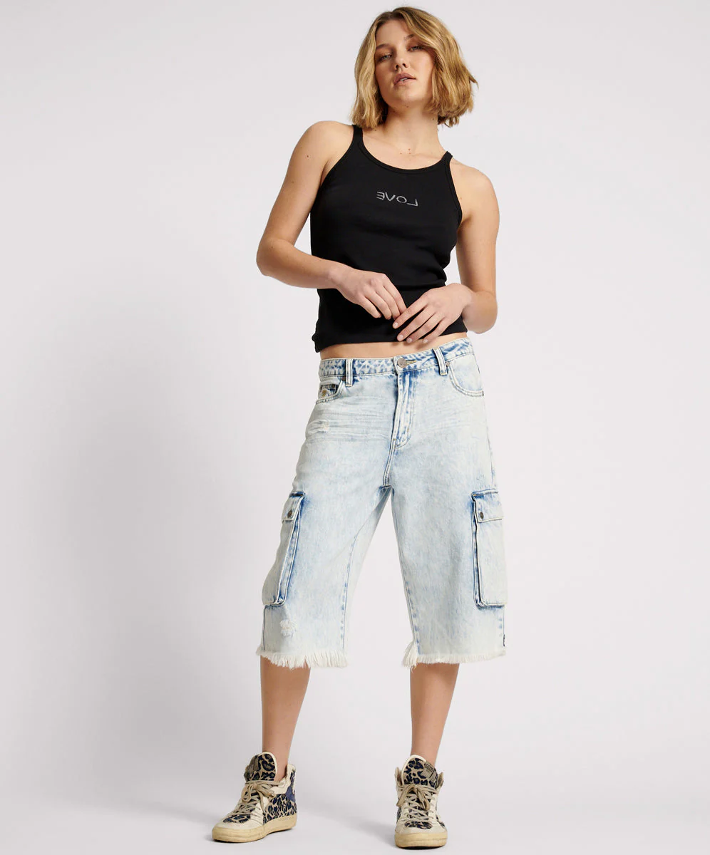 Skater Girl Low Waist Super Long Leg Shorts - Depeche Blue