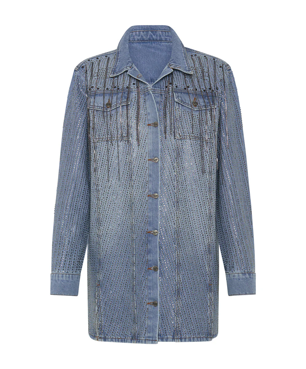 Trucker Denim Shirt Mini Dress - Vintage Blue - Image 6