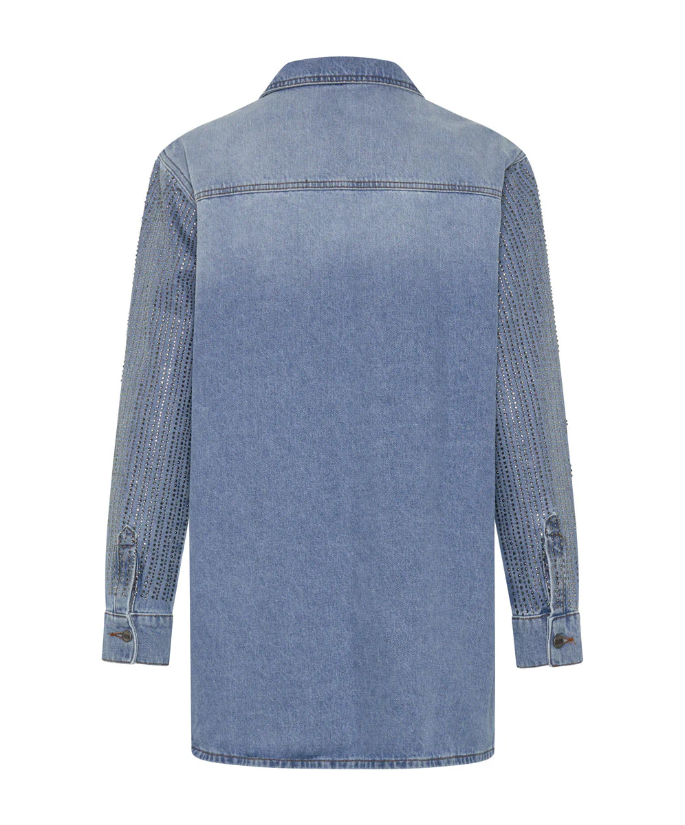 Trucker Denim Shirt Mini Dress - Vintage Blue - Image 7