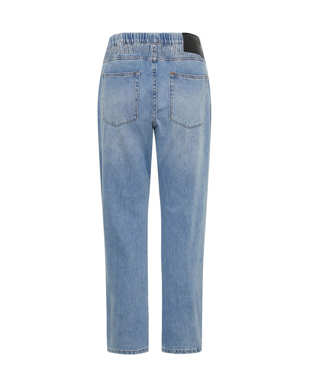 Shabbies Low Waist Drawstring Boyfriend Denim Jeans - Vintage Blue - Image 7
