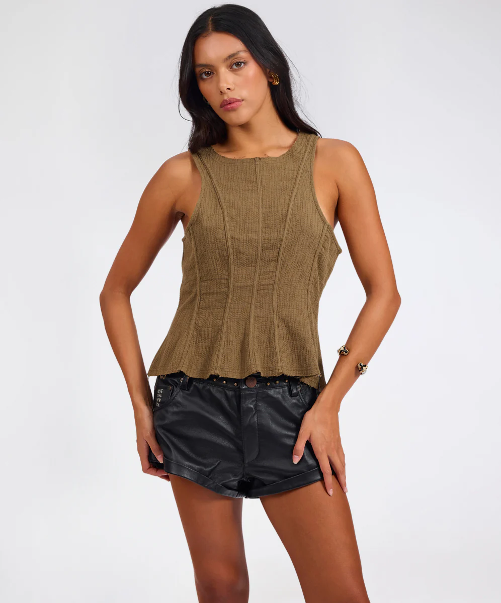 Desert Muse Peplum Tank Top - Khaki