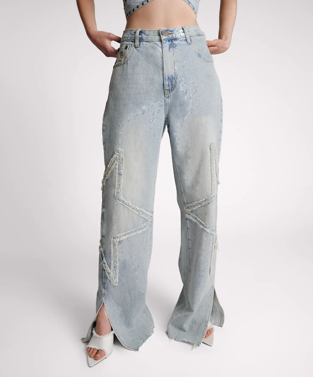 Billie Low Slung Straight Leg Mid Waist Denim Jeans - Diamonde - Image 2