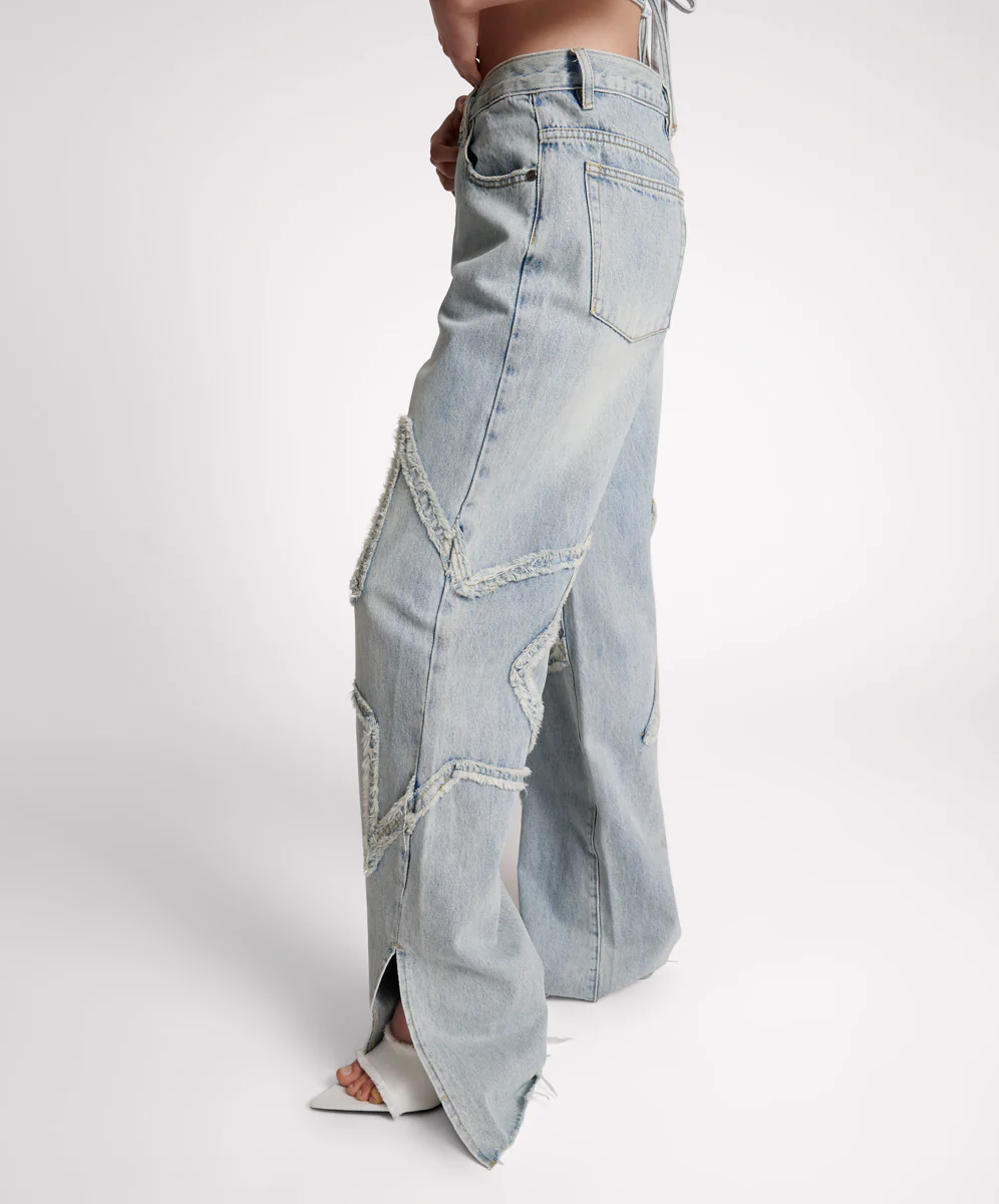Billie Low Slung Straight Leg Mid Waist Denim Jeans - Diamonde - Image 3