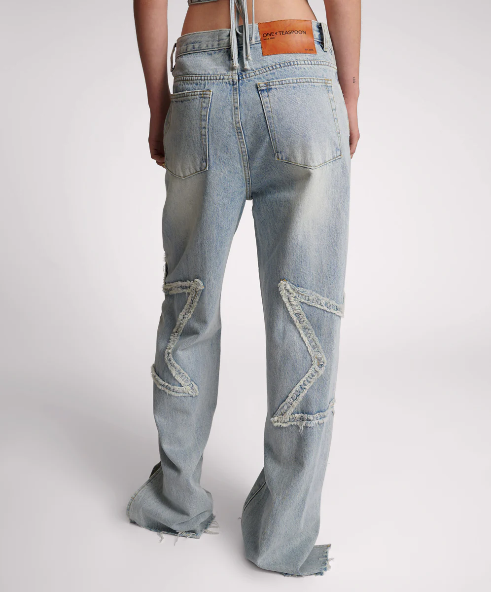Billie Low Slung Straight Leg Mid Waist Denim Jeans - Diamonde - Image 4