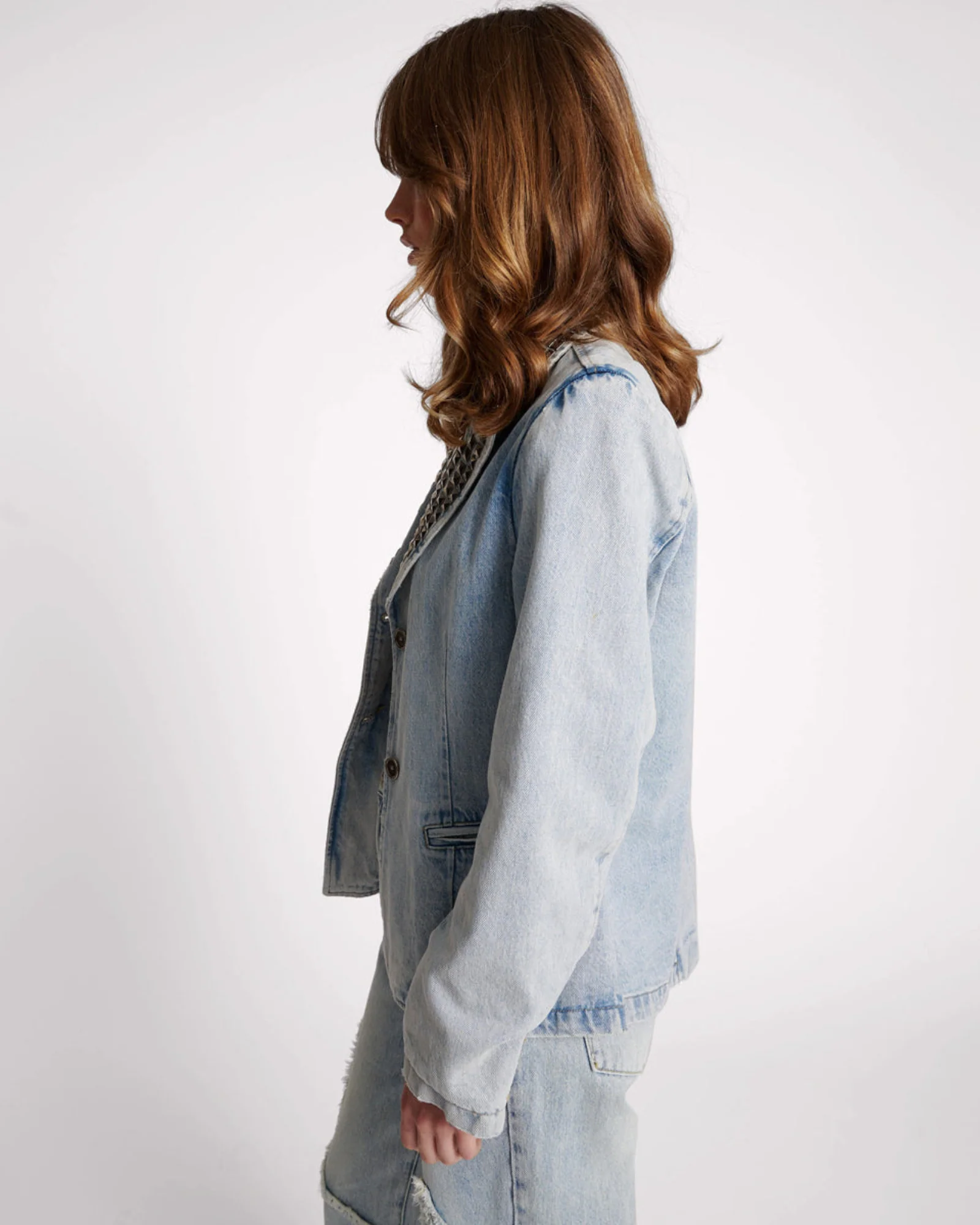 Studded Denim Blazer - Diamonde - Image 3