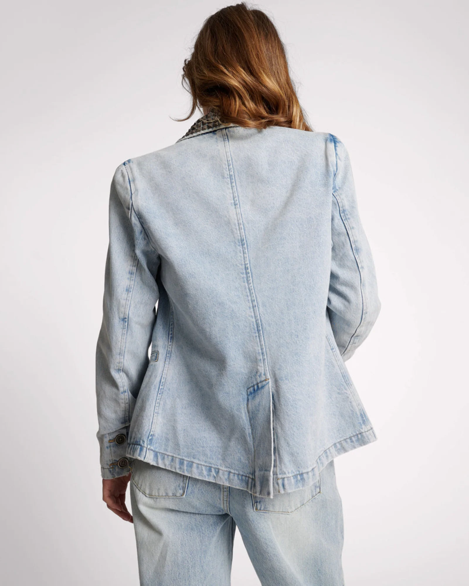 Studded Denim Blazer - Diamonde - Image 4