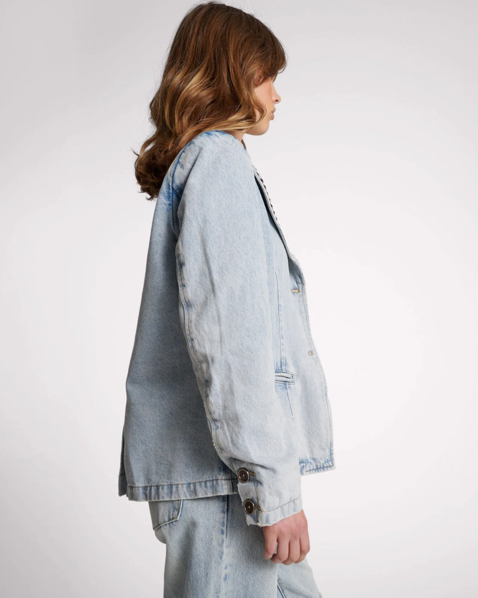 Studded Denim Blazer - Diamonde - Image 5