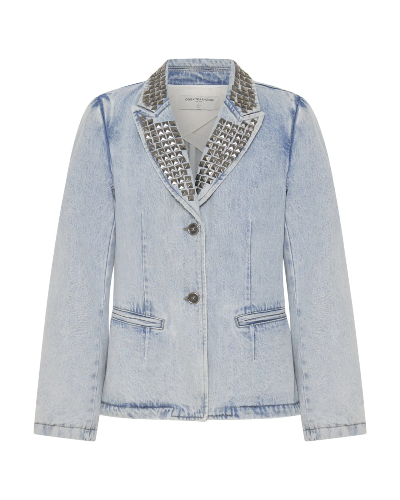 Studded Denim Blazer - Diamonde - Image 8