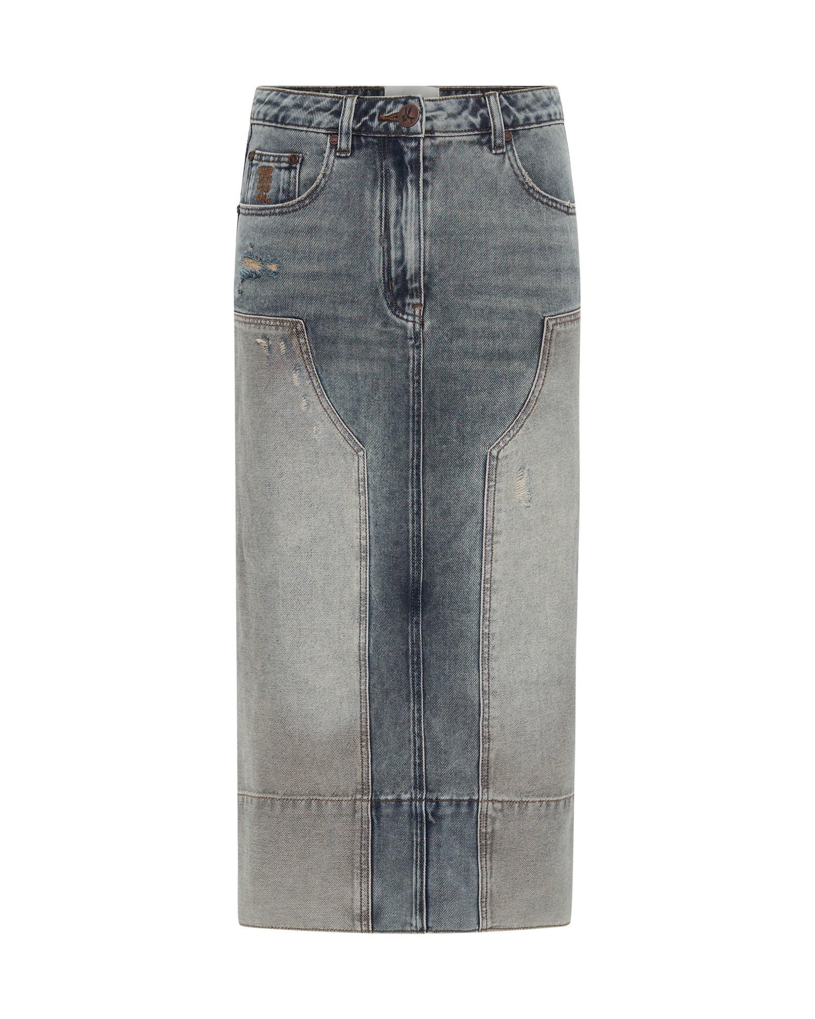 Cassidy Mid Waist Long Denim Column Denim Skirt - Dirty Blue - Image 6