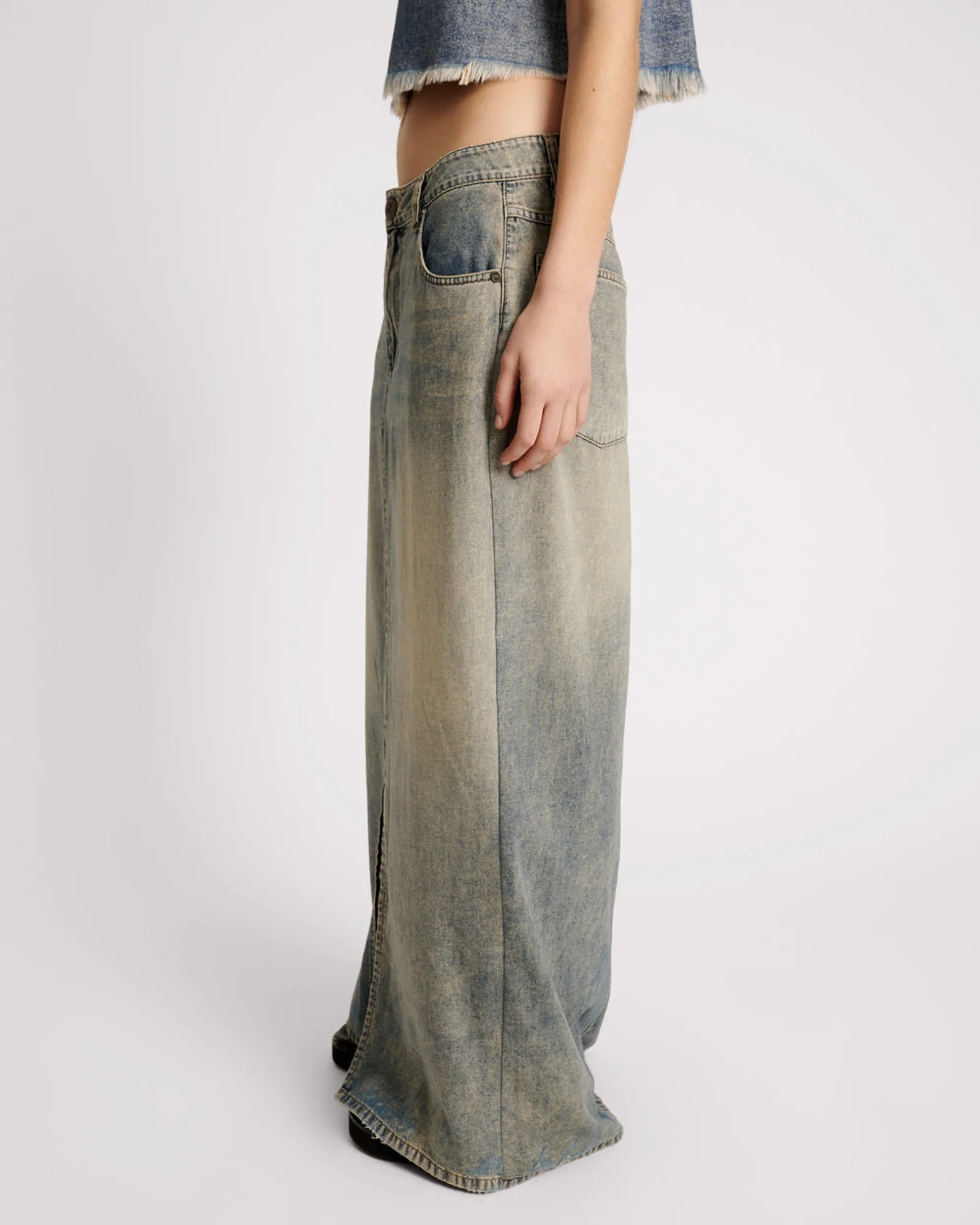 Denim Low Waist Column Skirt - Dirty Blue - Image 3