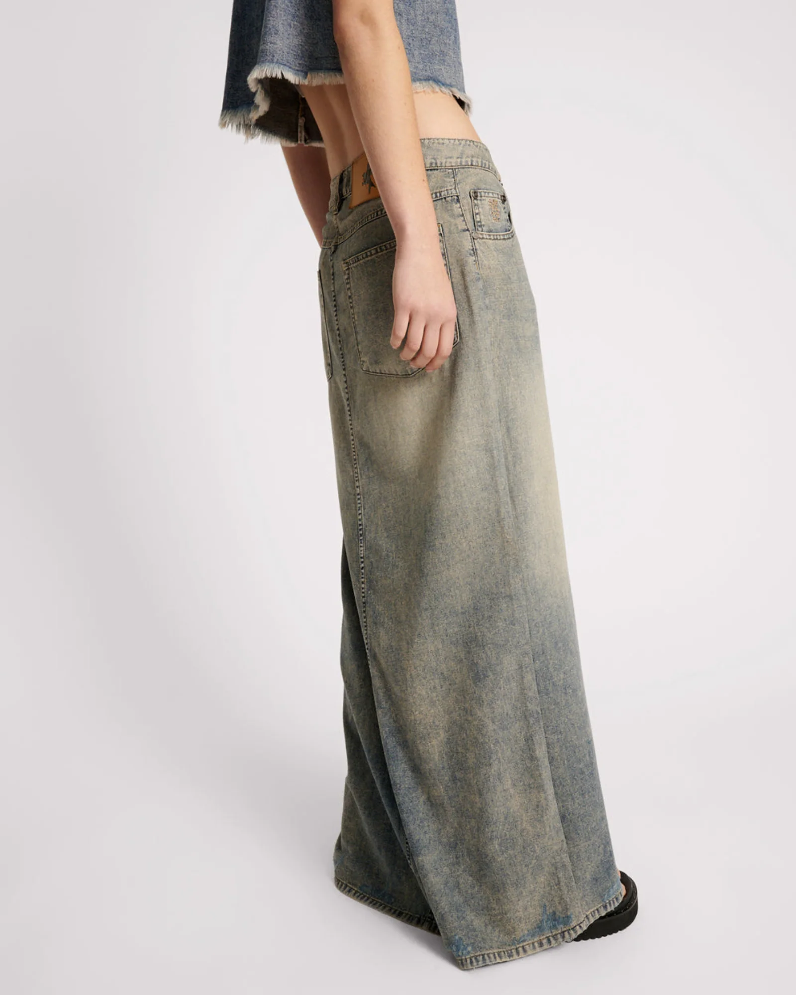 Denim Low Waist Column Skirt - Dirty Blue - Image 5
