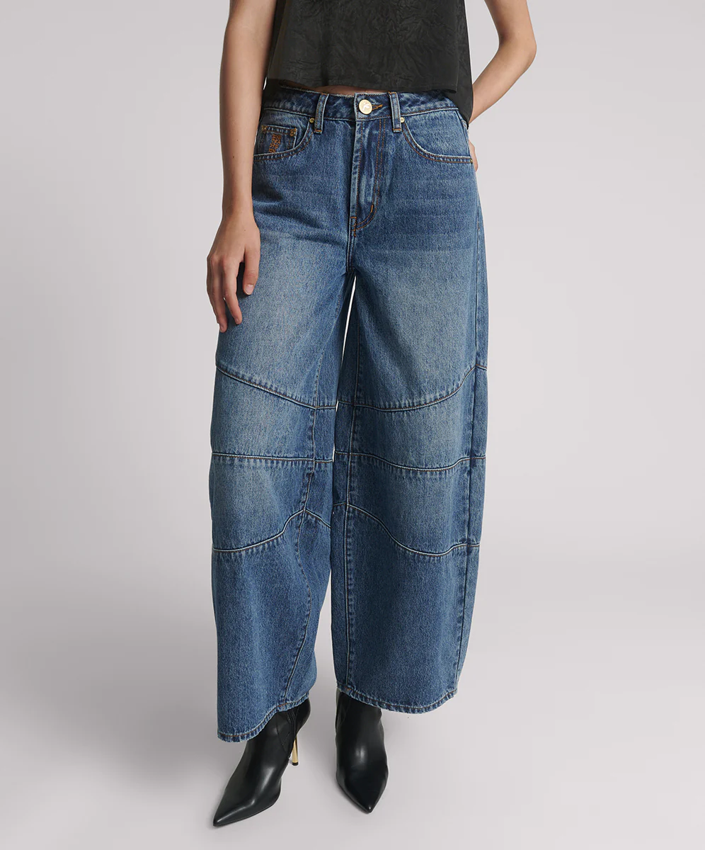 Barrel Mid Waist Wide Leg Denim Jeans - Dirty Blue Love - Image 2