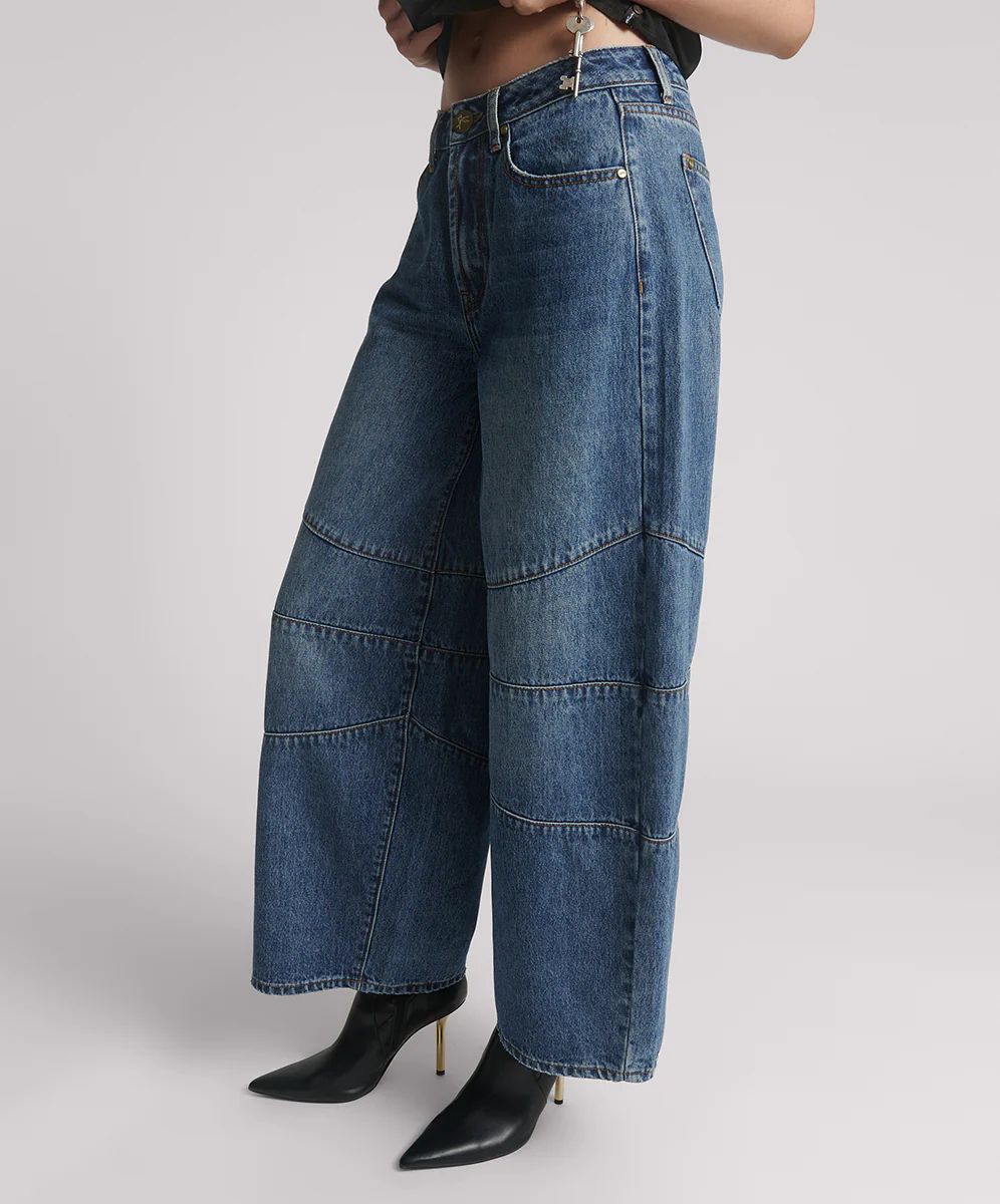 Barrel Mid Waist Wide Leg Denim Jeans - Dirty Blue Love - Image 3