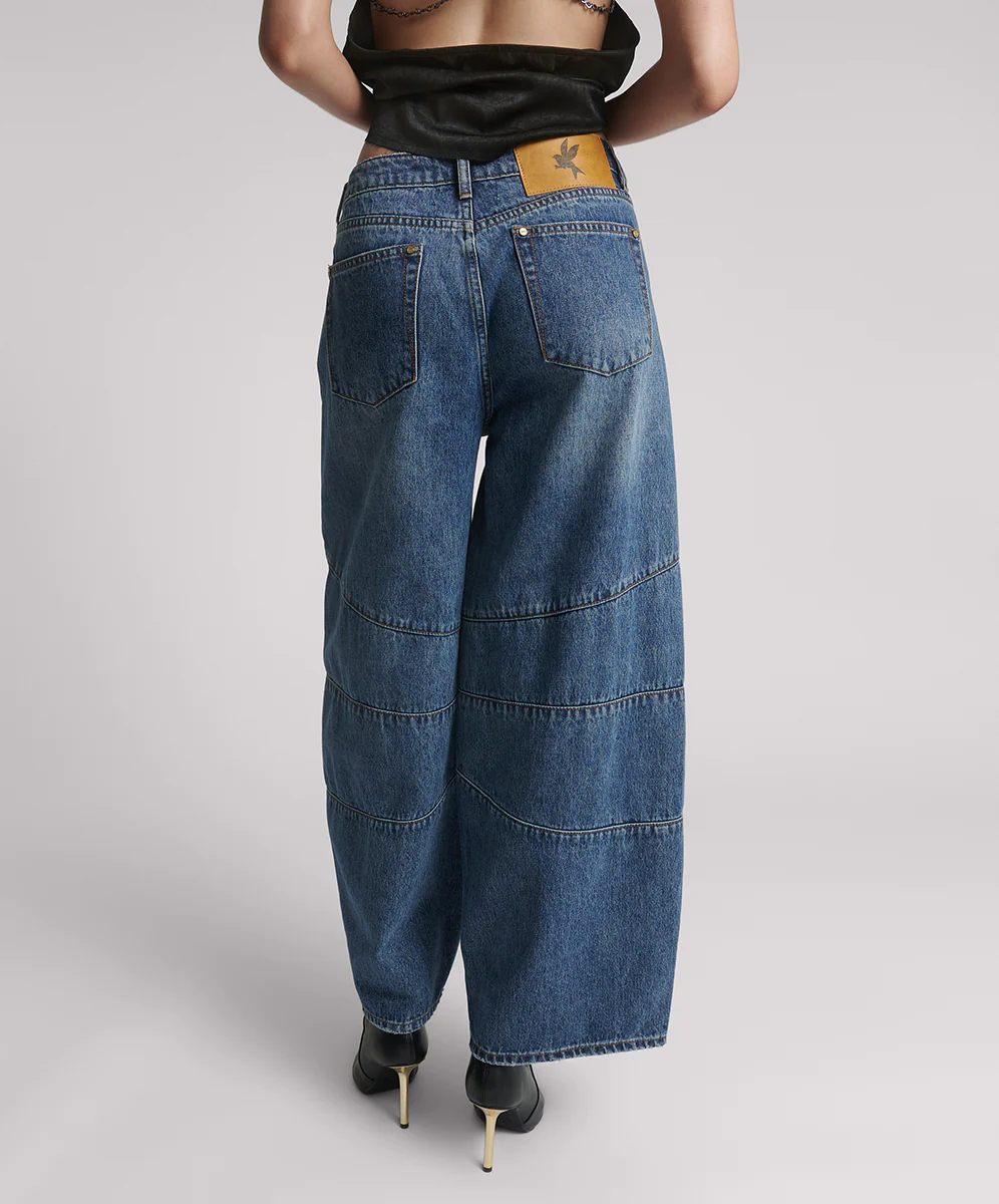 Barrel Mid Waist Wide Leg Denim Jeans - Dirty Blue Love - Image 4