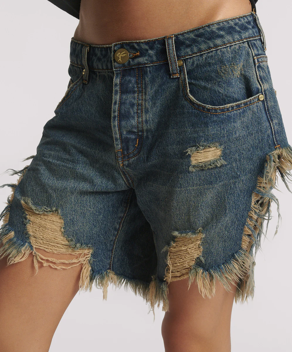 Frankies Low Waist Long Length Denim Shorts - Dirty Blue Love - Image 3