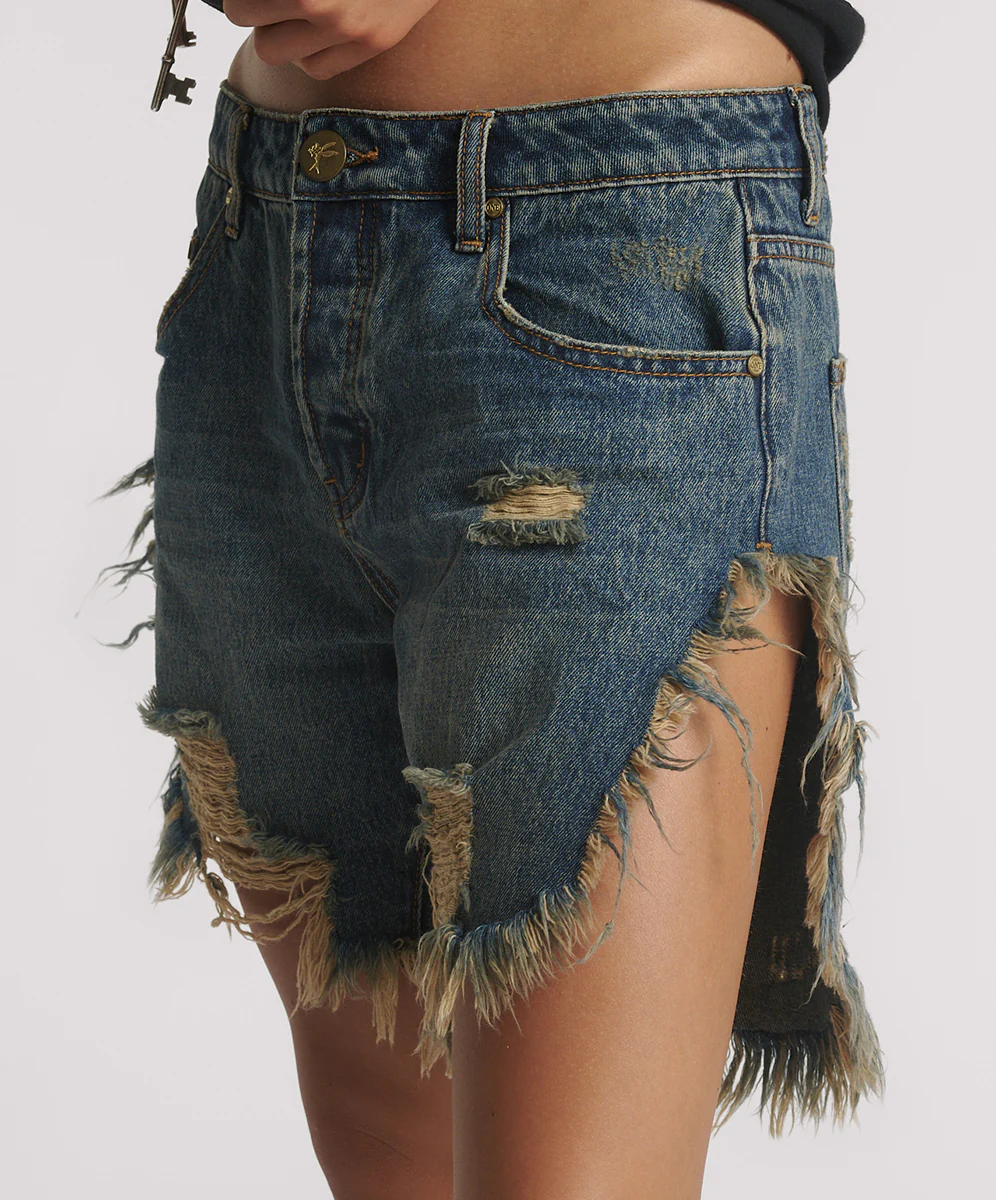 Frankies Low Waist Long Length Denim Shorts - Dirty Blue Love - Image 4