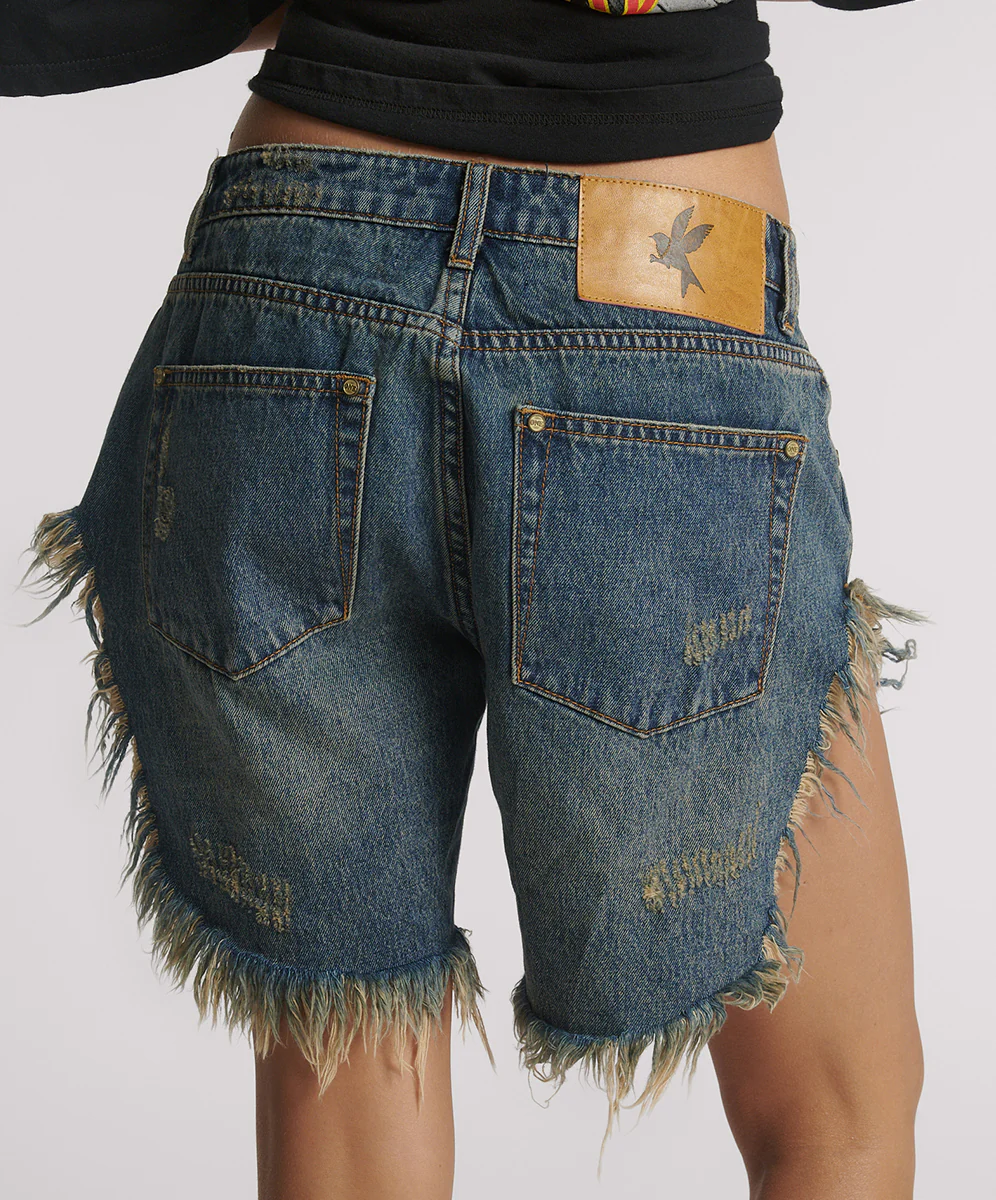 Frankies Low Waist Long Length Denim Shorts - Dirty Blue Love - Image 5