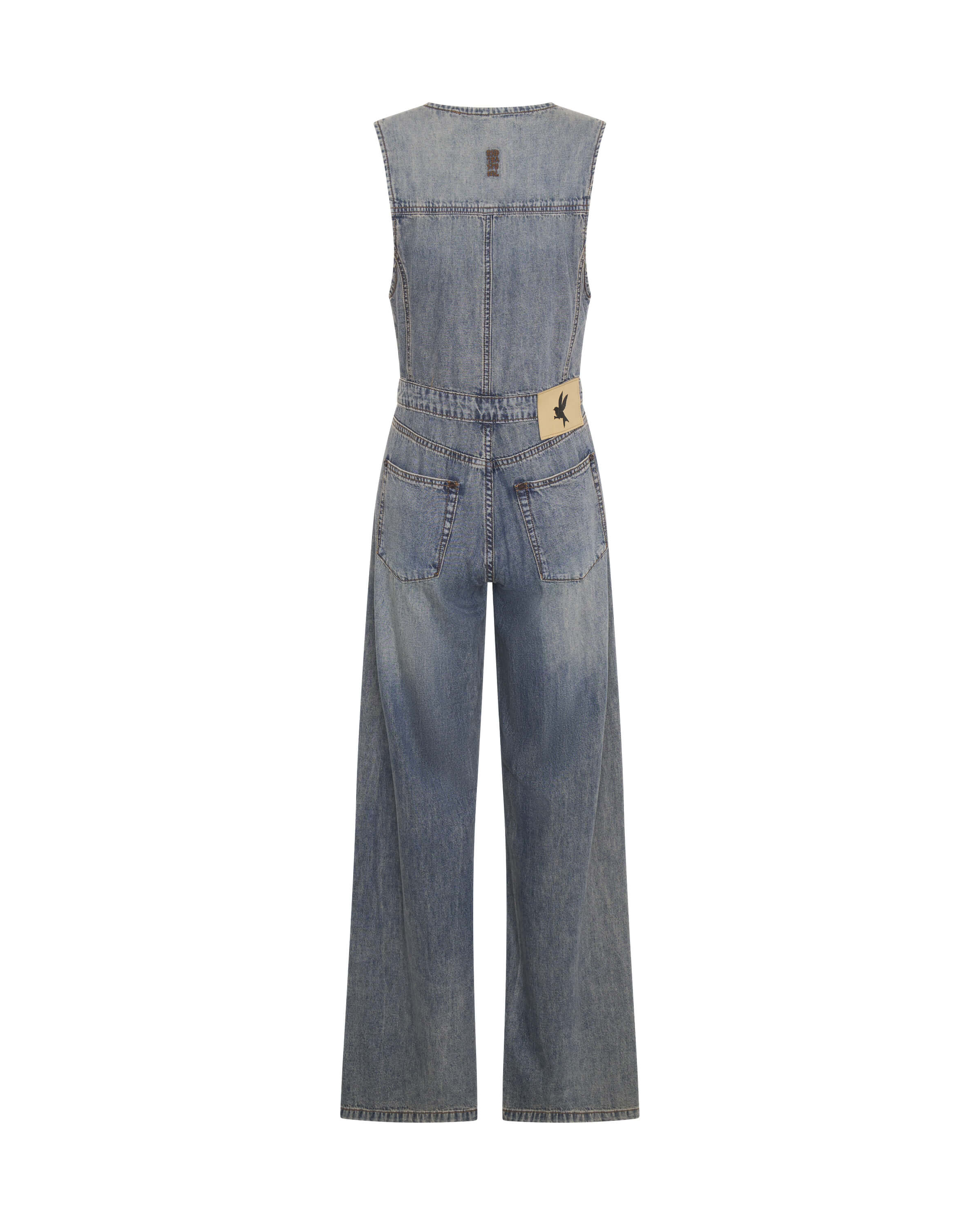 Love Machine Sleeveless Wide Leg Fitted Denim Jumpsuit - Dirty Blue Love - Image 7