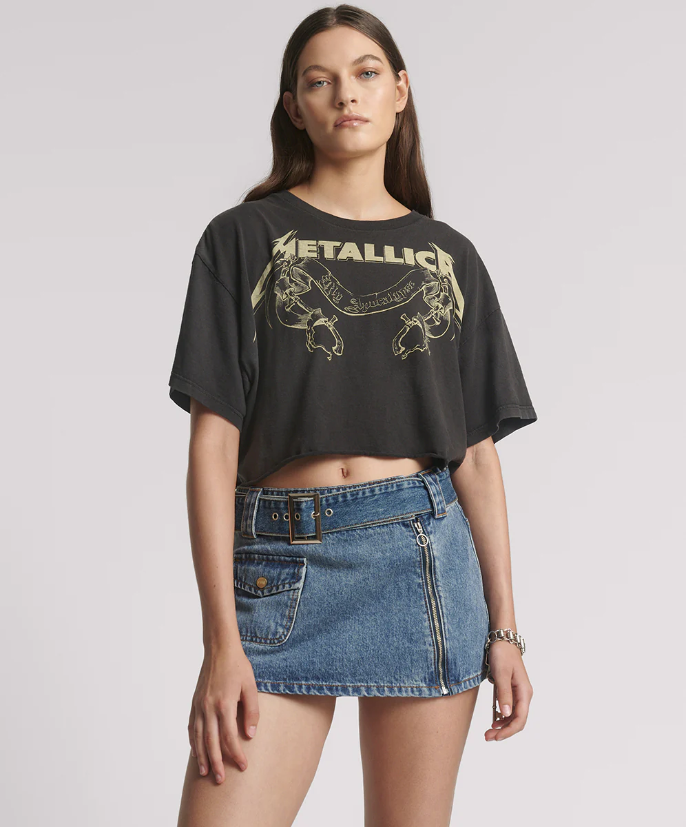 Moto Belted Zipper Mini Denim Skirt - Dirty Blue Love - Image 2
