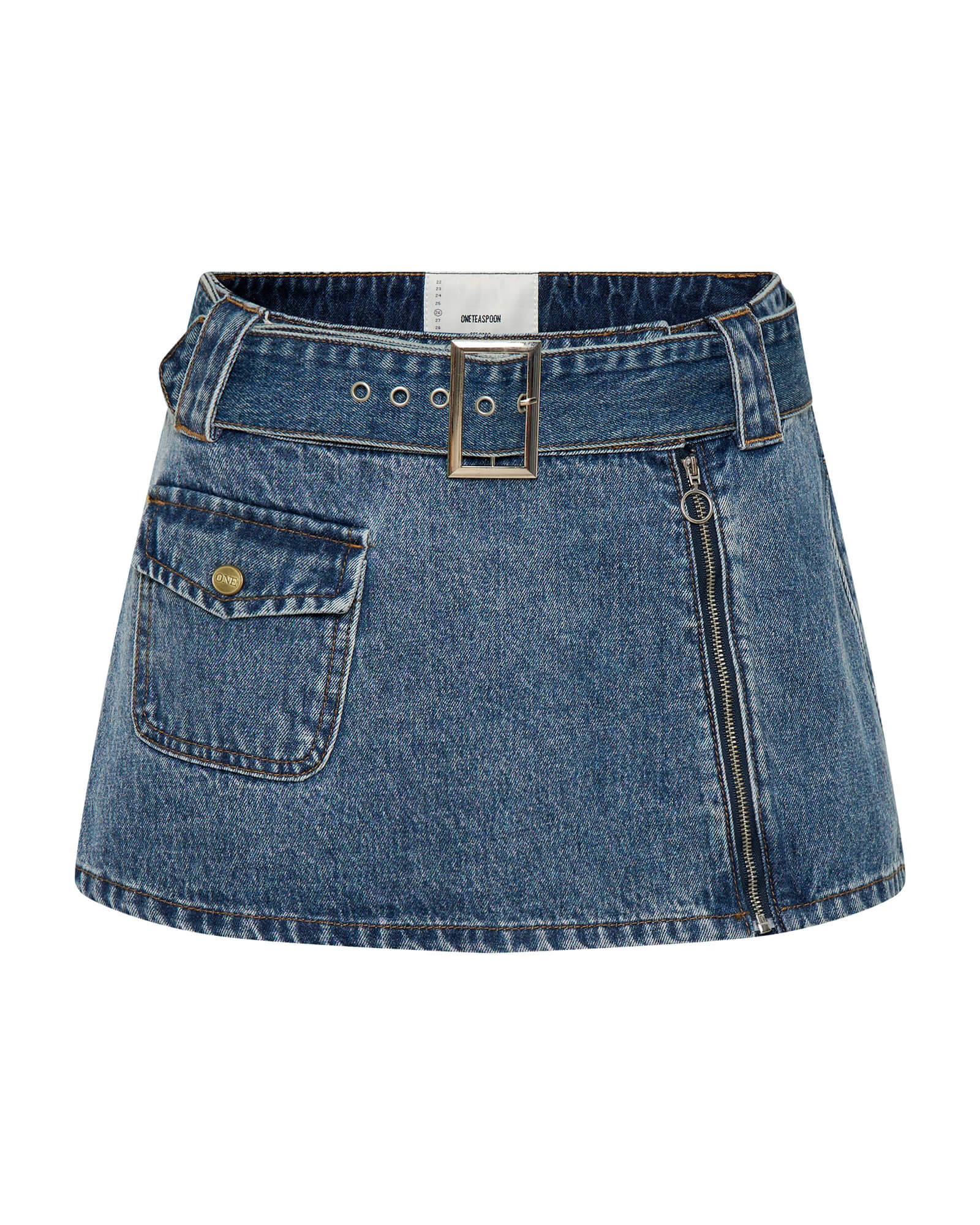 Moto Belted Zipper Mini Denim Skirt - Dirty Blue Love - Image 8