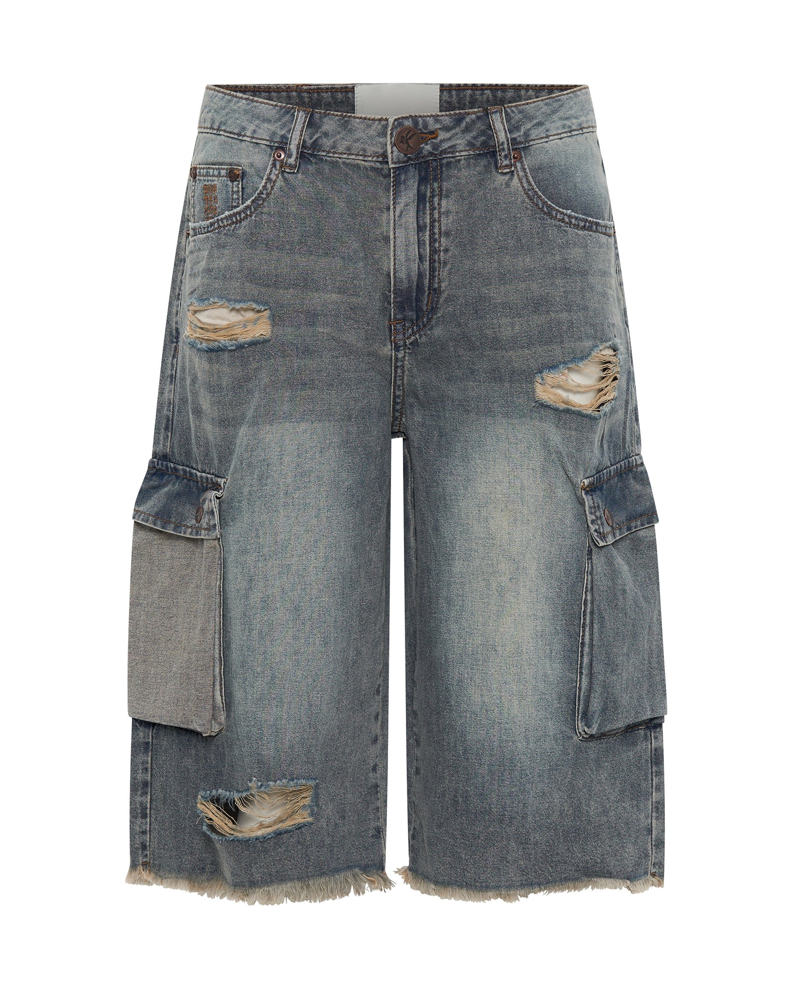 Skater Girl Low Waist Super Long Leg Denim Jorts - Dirty Blue - Image 6