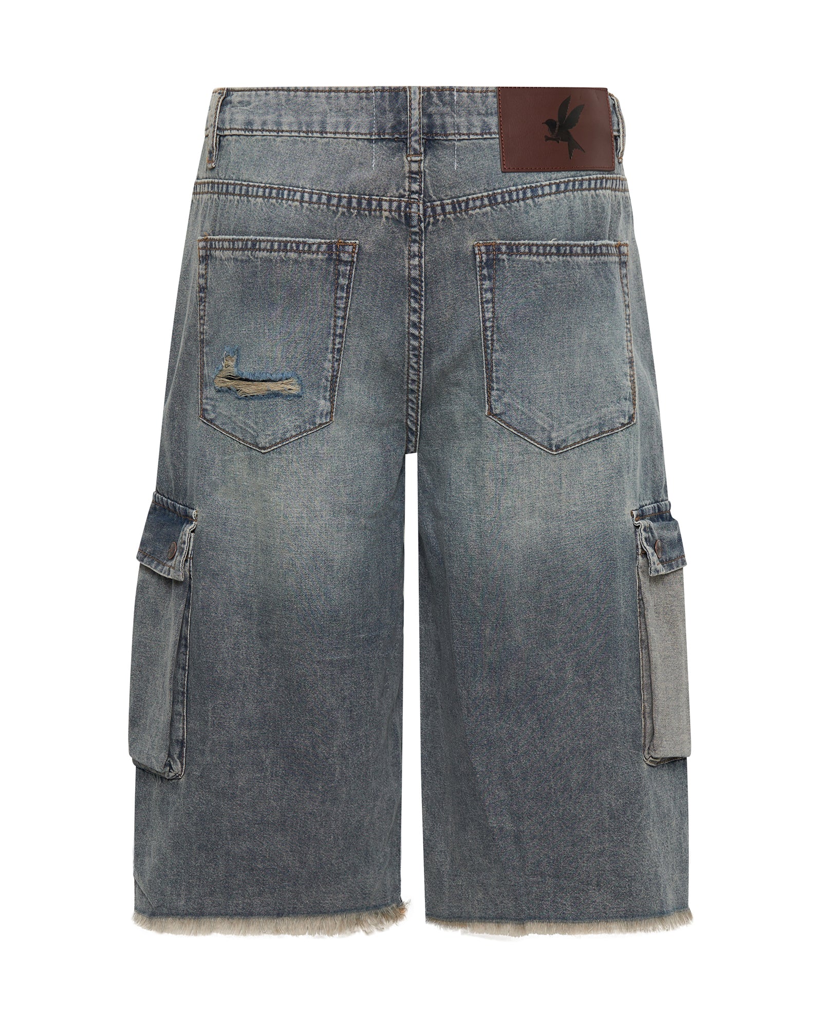 Skater Girl Low Waist Super Long Leg Denim Jorts - Dirty Blue - Image 7