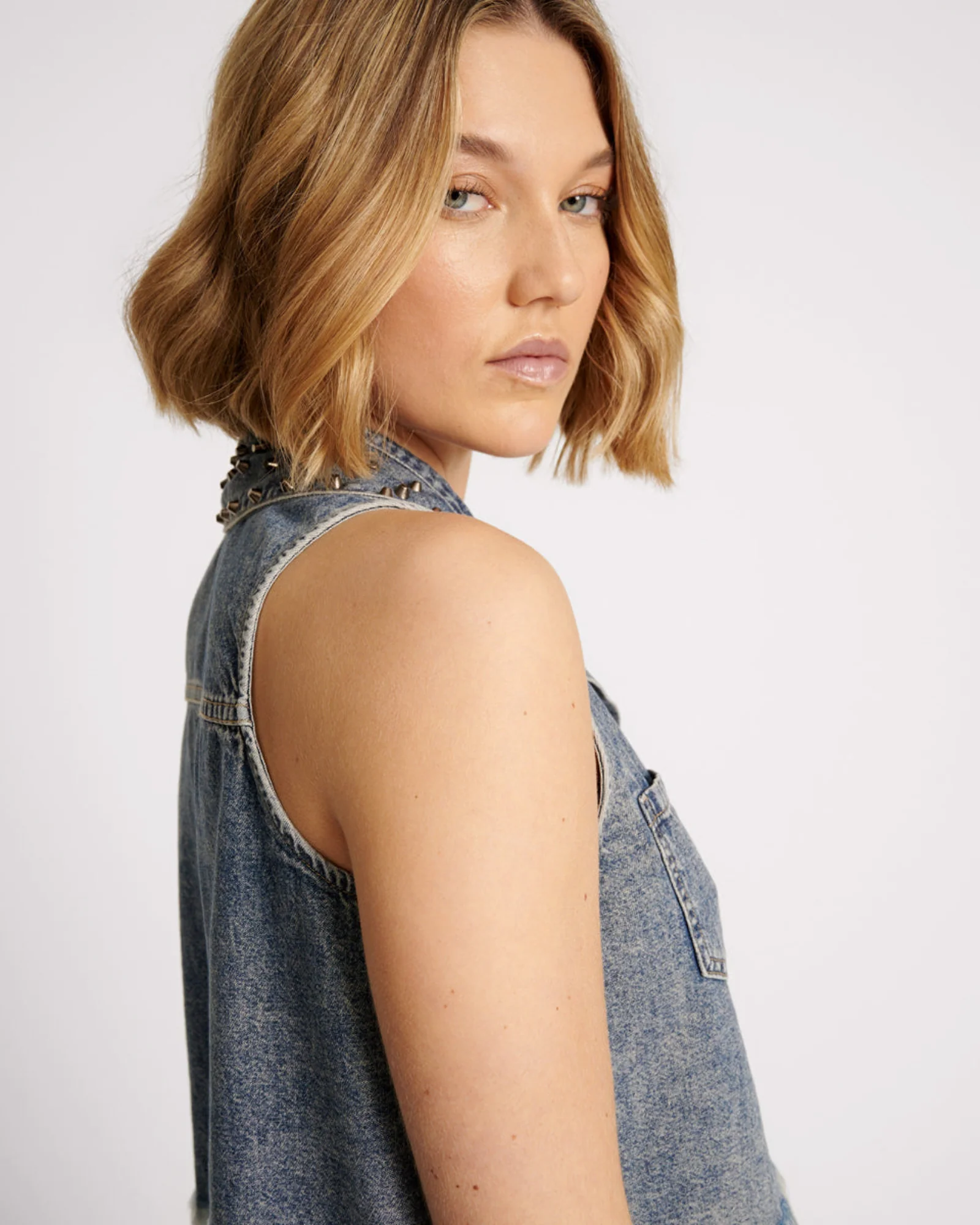 Braxton Studded Denim Top - Dirty Blue - Image 6