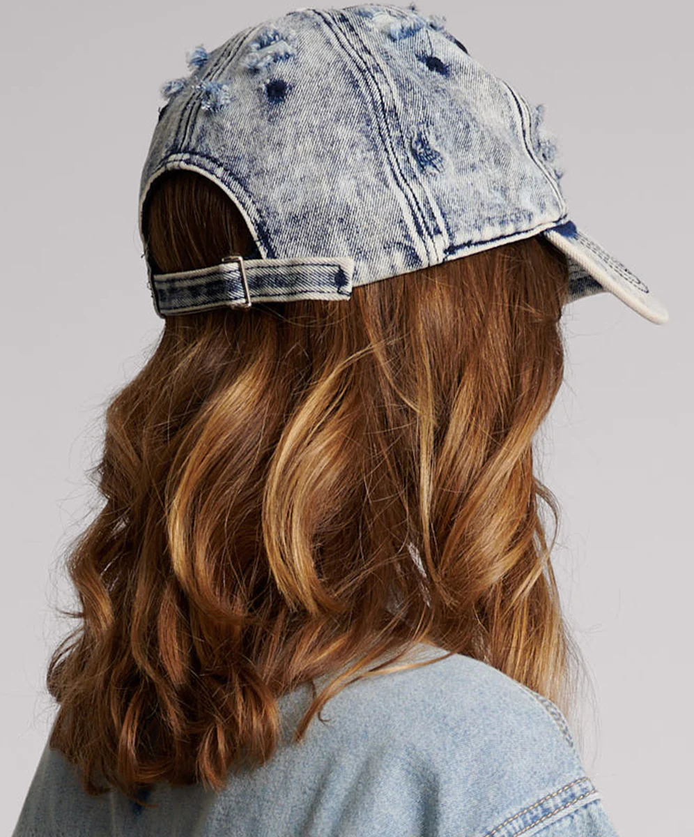 Distressed Denim Cap - Blue - Image 3