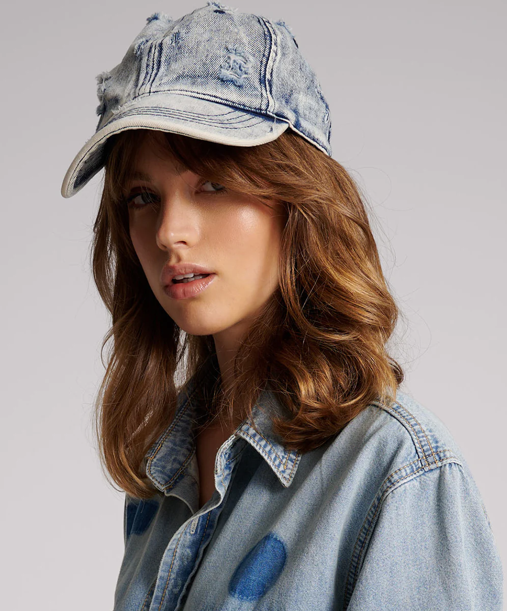 Distressed Denim Cap - Blue - Image 4
