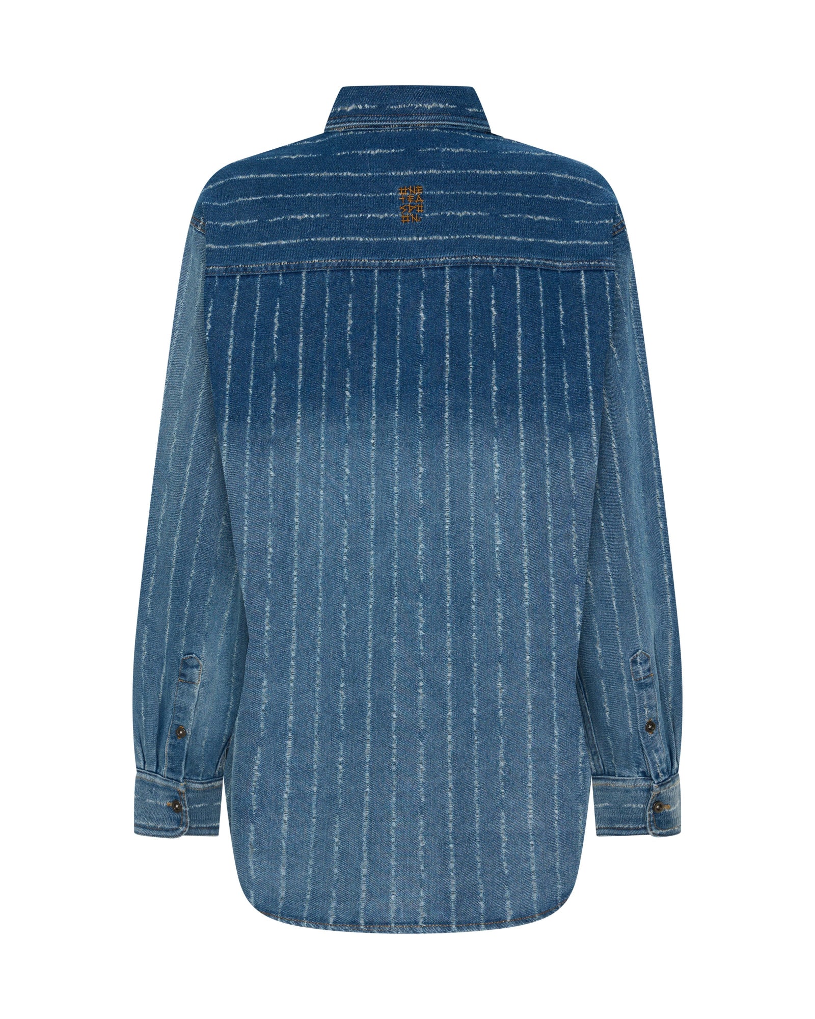 Distressed Everyday Denim Shirt -  Blue Stripe - Image 10