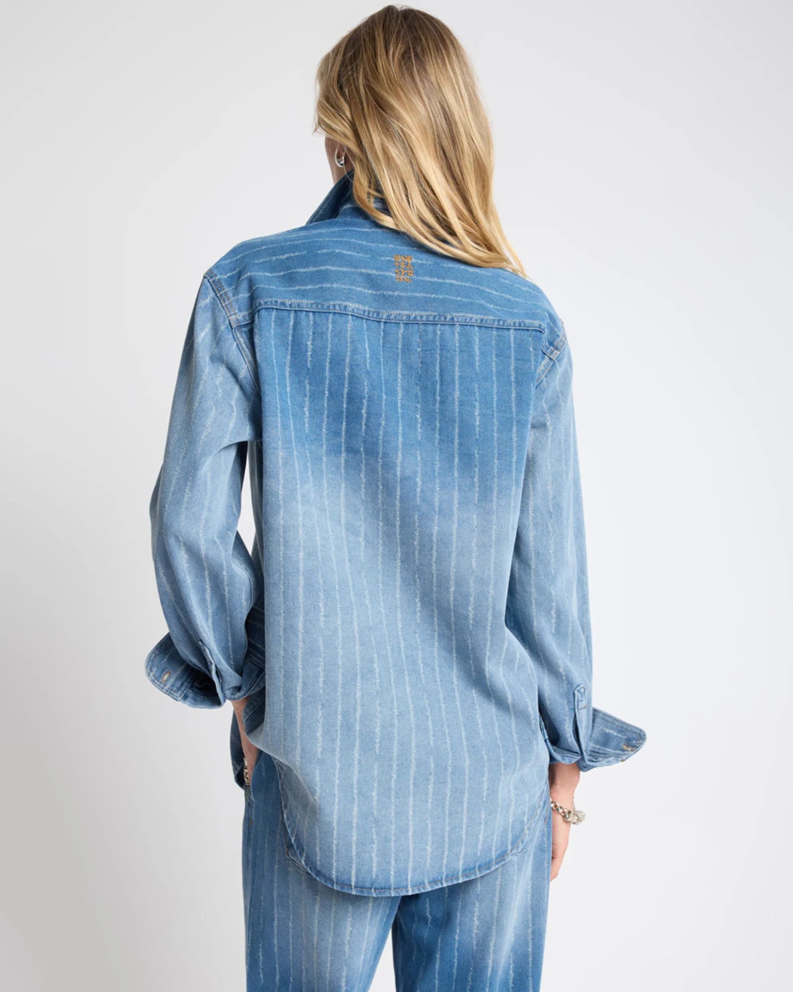 Distressed Everyday Denim Shirt -  Blue Stripe - Image 4