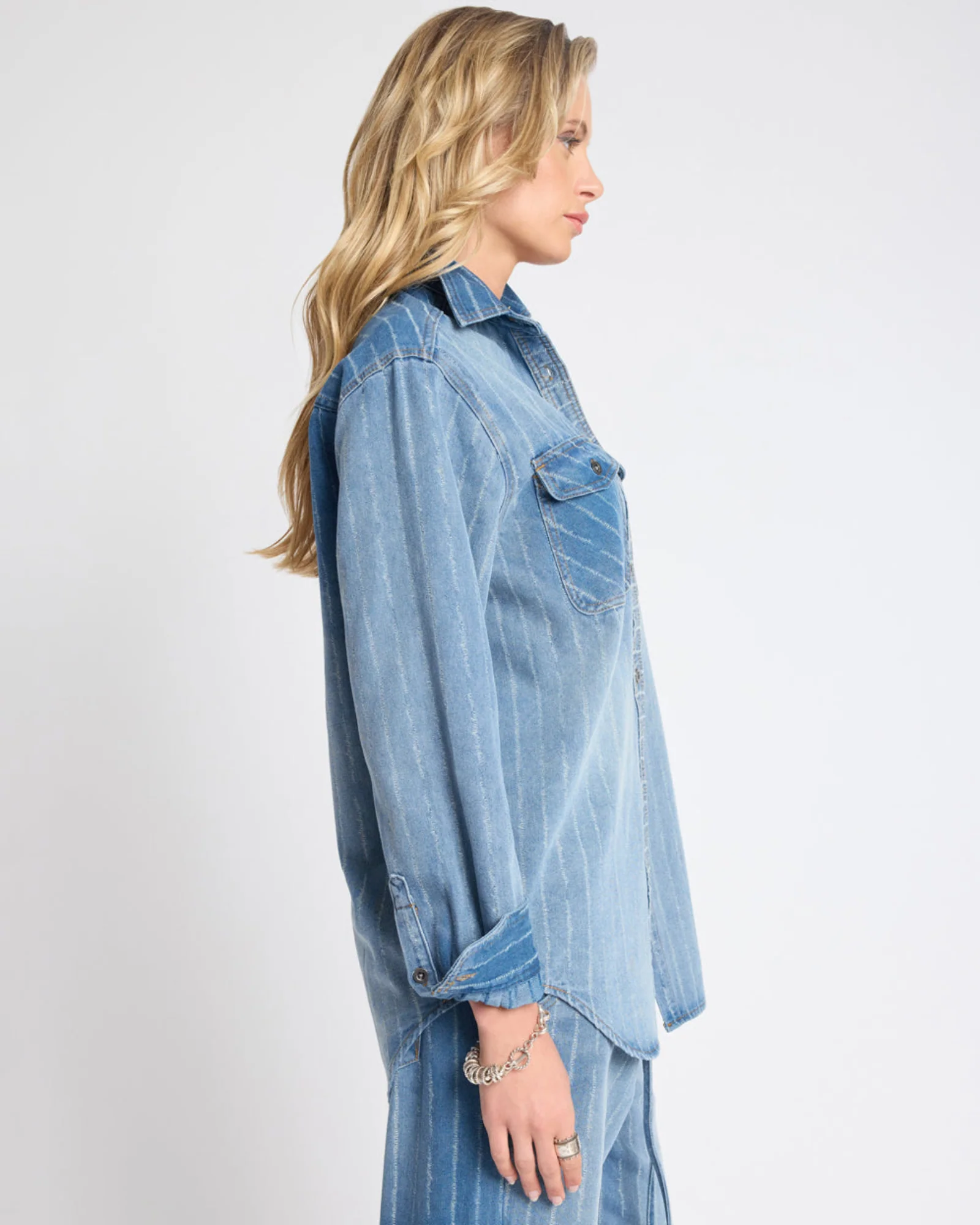 Distressed Everyday Denim Shirt -  Blue Stripe - Image 5
