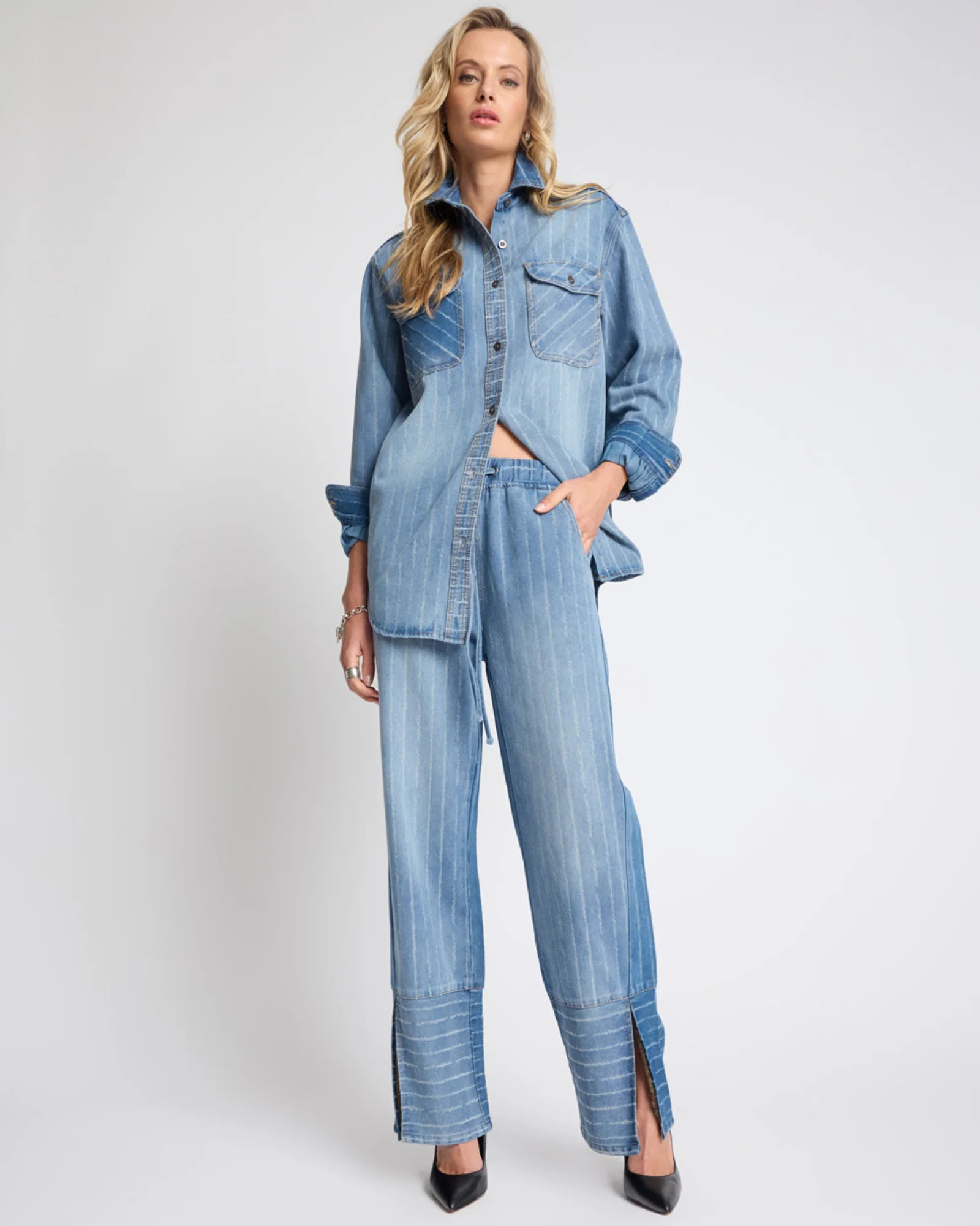 Distressed Everyday Denim Shirt -  Blue Stripe - Image 8
