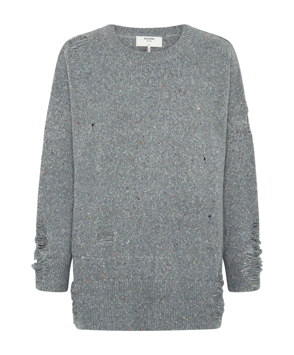 Distressed Fisherman Knit Sweater - Grey - Image 6