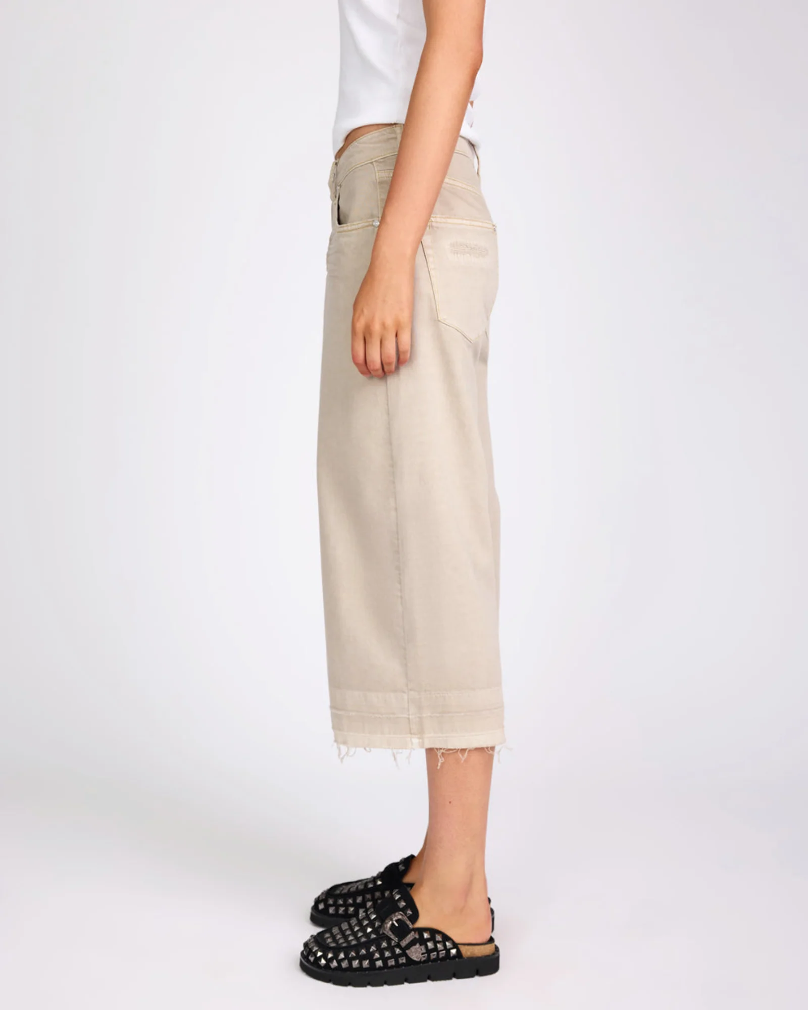 720'S Mid Waist Super Long Length Denim Jorts - Stone - Image 4