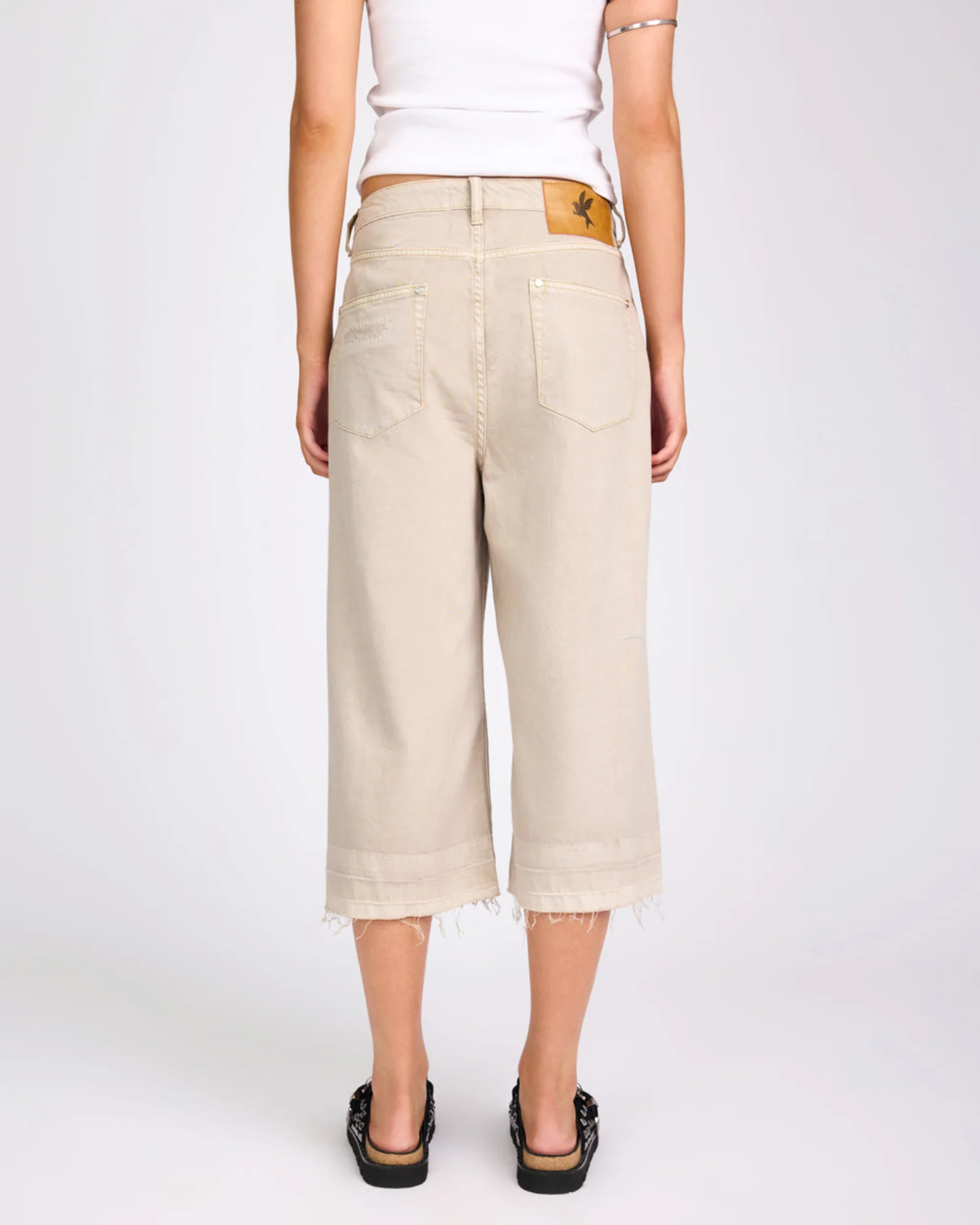 720'S Mid Waist Super Long Length Denim Jorts - Stone - Image 5