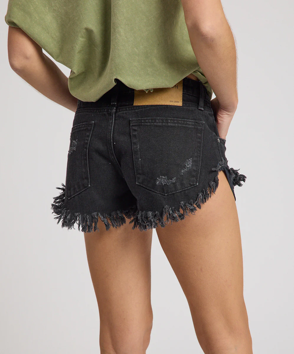 Dukes Low Waist Mini Denim Shorts - Double Black - Image 7