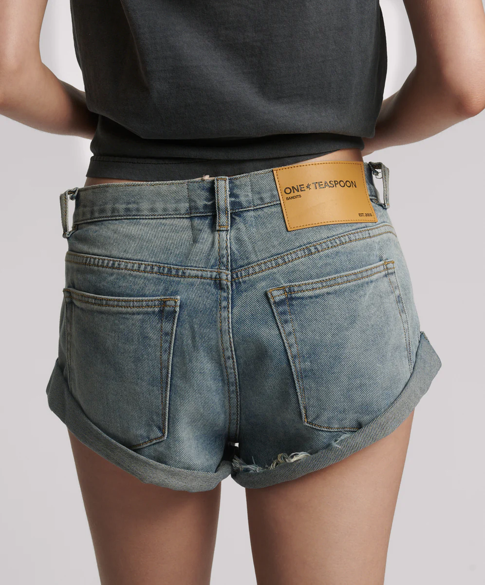 Bandits Low Waist Embellished Denim Shorts - Dusty Road Blue - Image 6