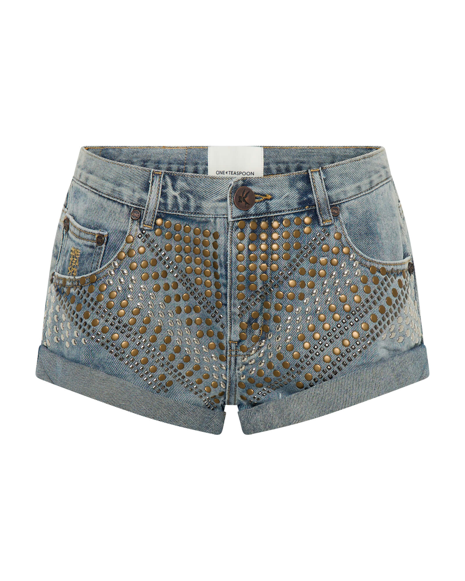 Bandits Low Waist Embellished Denim Shorts - Dusty Road Blue - Image 8