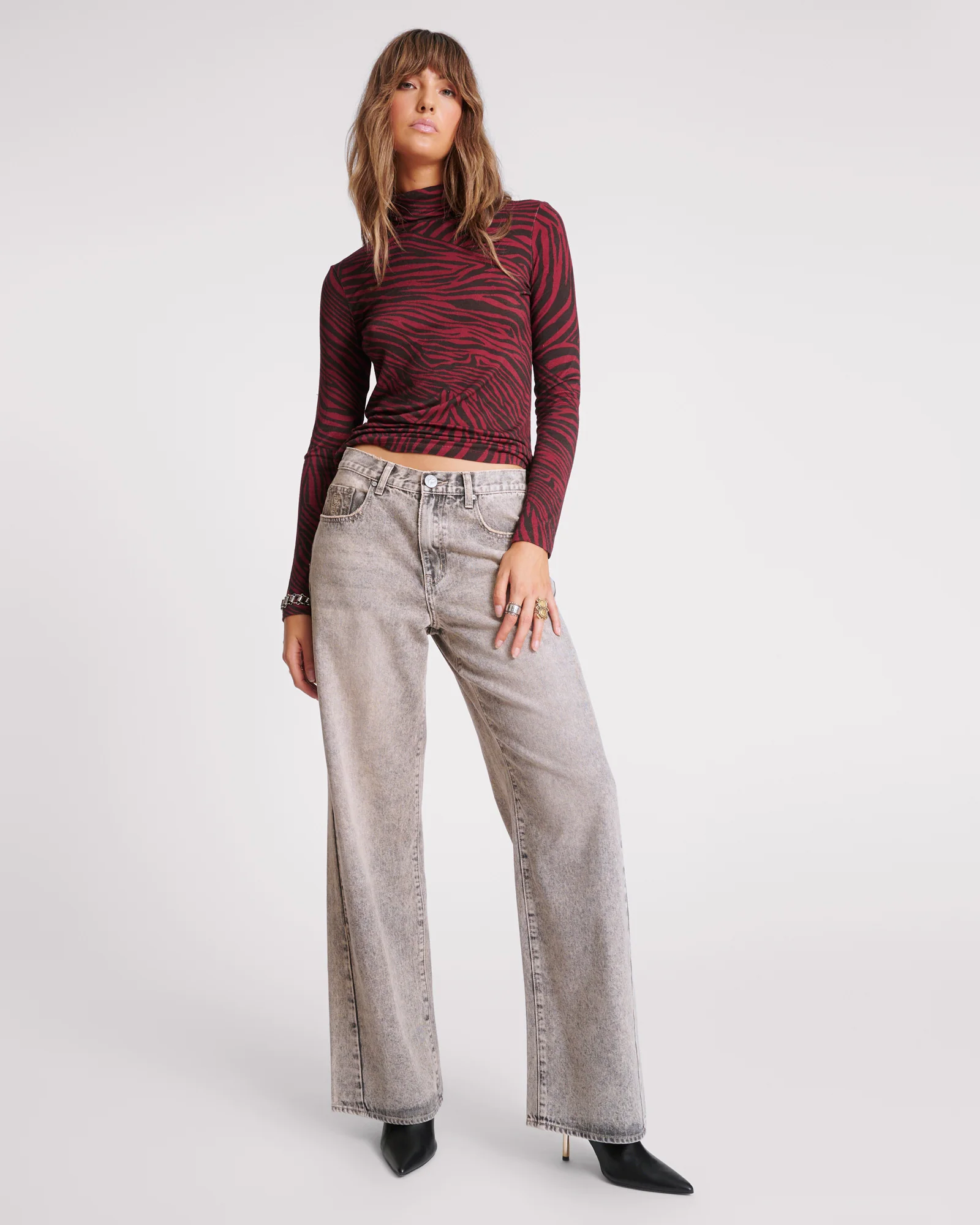 Jackson Mid Waist Wide Leg Denim Jeans - Dusty Smoke